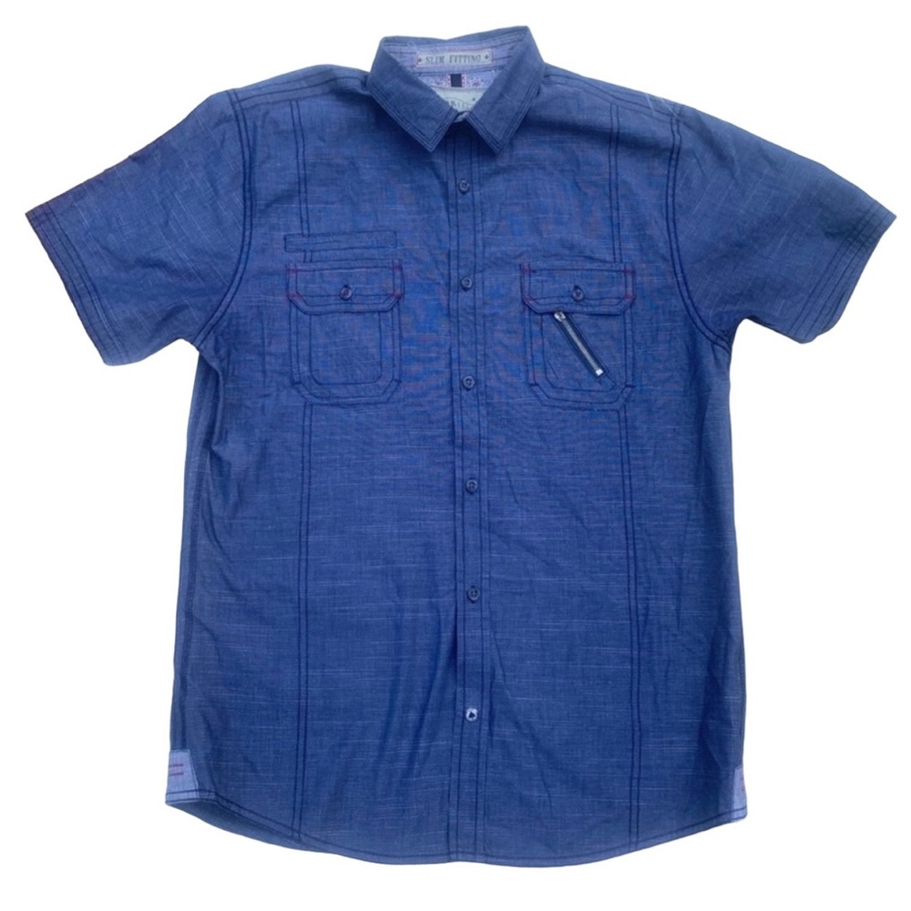 Drill Men’s Blue Slim Fitting Short Sleeve Button Up Shirt Size Large
